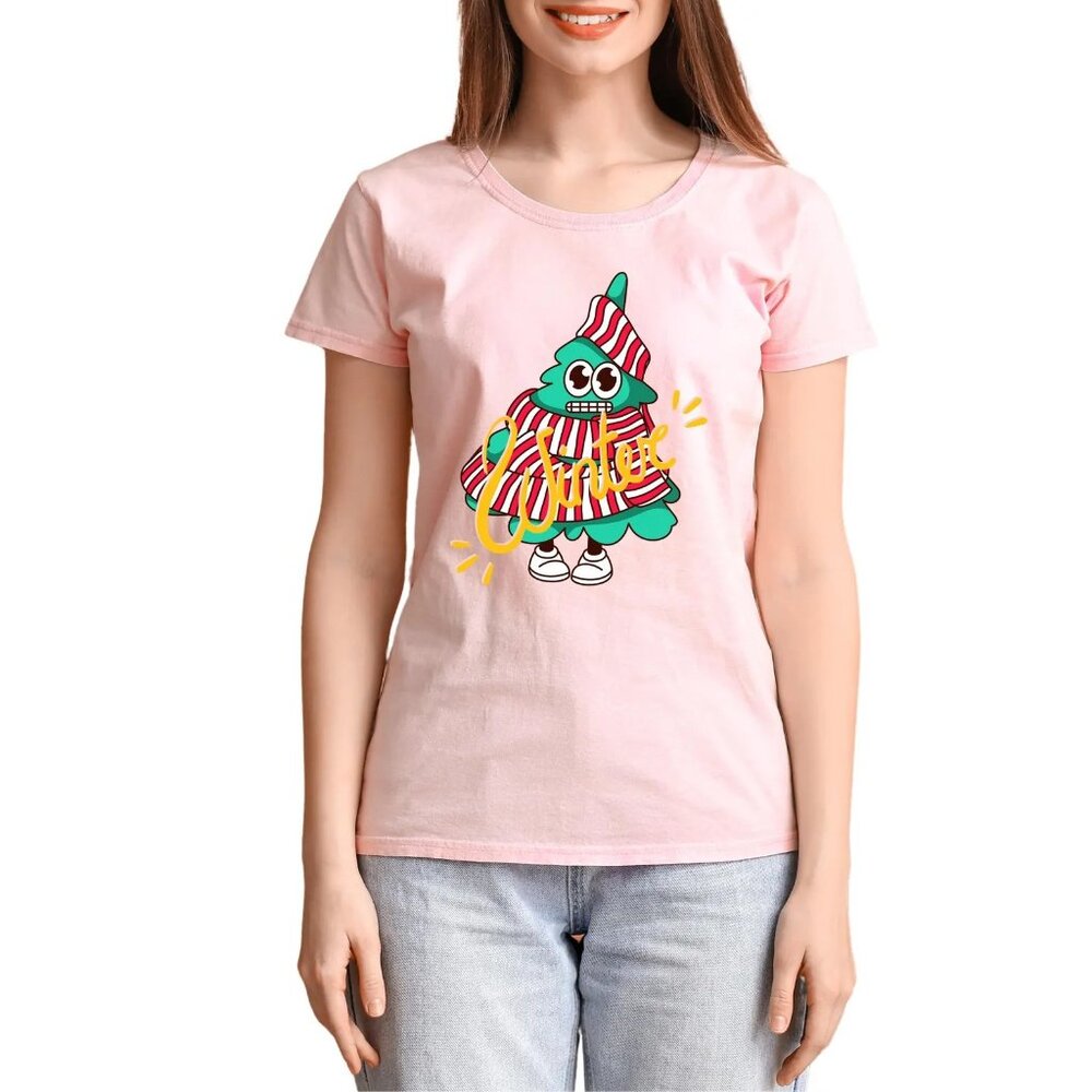 Funny Christmas Tree T-Shirt | Green Winter Holiday Tee with Festive Scarf Desig